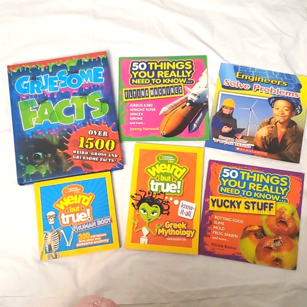 : 6 book lot weird but true gruesome facts yucky stuff flying machines engineers